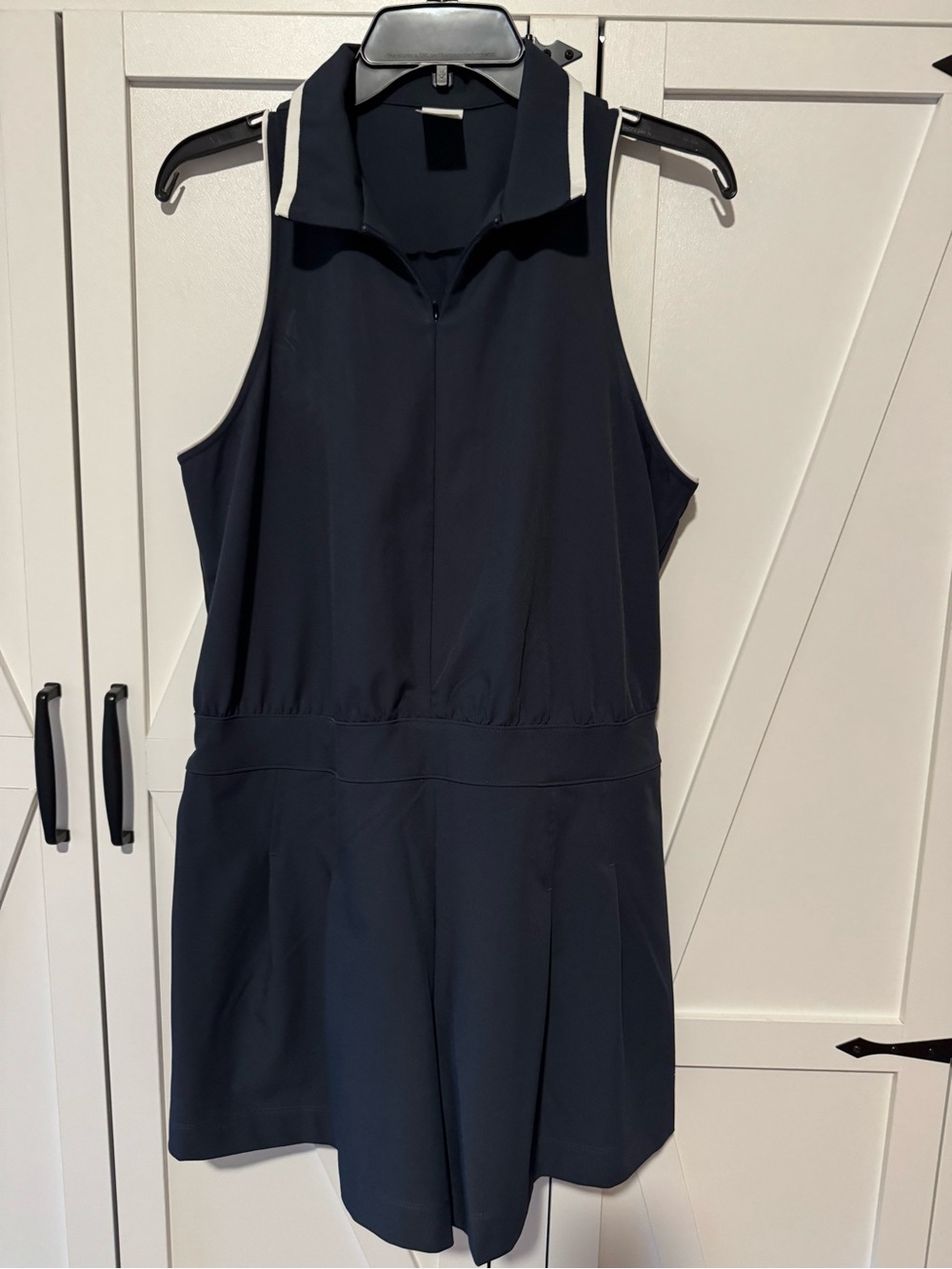 Women Navy Sleeveless One-Piece Romper with White Trim